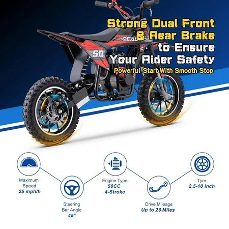 QEASET 39.4cc Gas Mini Dirt Bike, Red