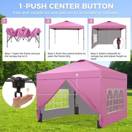 Ainfox 12x12 Pop Up Canopy Tent, 4 Walls, Pink