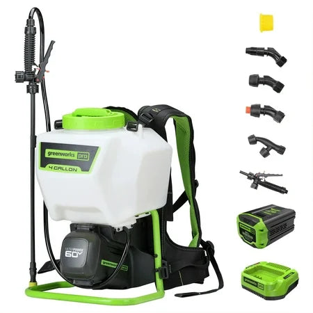 NEW Greenworks 60V 4 Gallon Cordless Battery Backpack Sprayer with 2.0Ah Battery & Charger 5301202