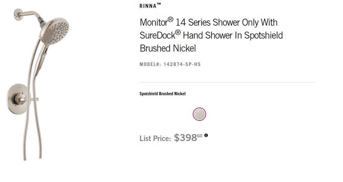 DELTA 142874-SP-HS MONITOR SHOWER with SUREDOCK