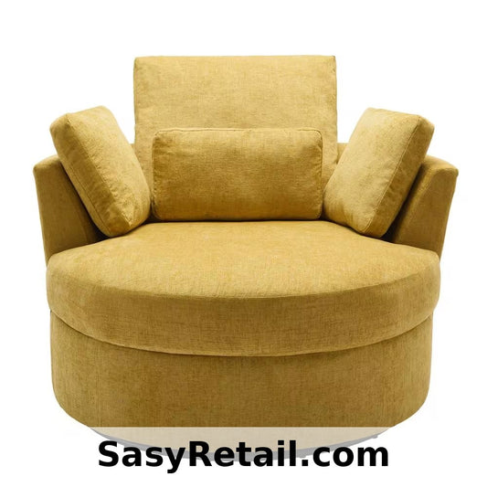MUSTARD YELLOW CHENILLE SWIVEL ARM CHAIR