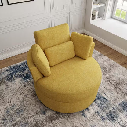 MUSTARD YELLOW CHENILLE SWIVEL ARM CHAIR