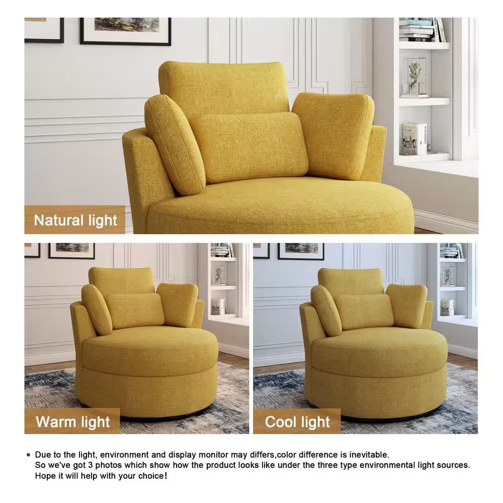 MUSTARD YELLOW CHENILLE SWIVEL ARM CHAIR