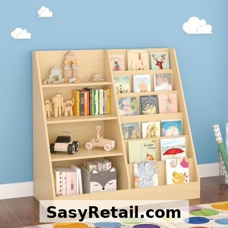 NOBLE HOUSE POLLY KIDS BOOKSHELF — 4-TIER WOOD BOOK DISPLAY, NATURAL