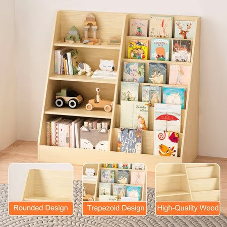 NOBLE HOUSE POLLY KIDS BOOKSHELF — 4-TIER WOOD BOOK DISPLAY, NATURAL