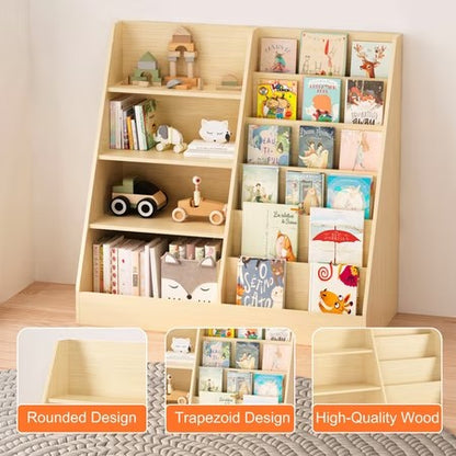 NOBLE HOUSE POLLY KIDS BOOKSHELF — 4-TIER WOOD BOOK DISPLAY, NATURAL