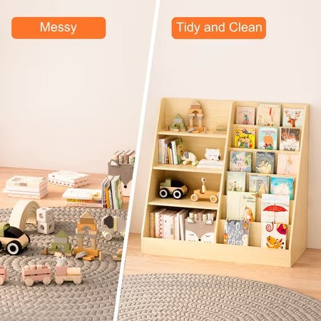 NOBLE HOUSE POLLY KIDS BOOKSHELF — 4-TIER WOOD BOOK DISPLAY, NATURAL