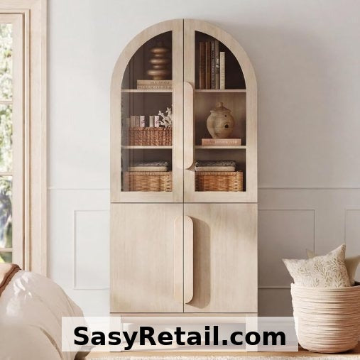 WAMPAT 71" ARCHED BOOKSHELF WITH GLASS DOORS