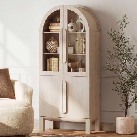 WAMPAT 71" ARCHED BOOKSHELF WITH GLASS DOORS