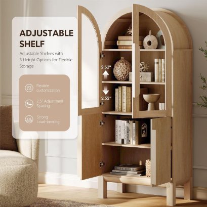 WAMPAT 71" ARCHED BOOKSHELF WITH GLASS DOORS