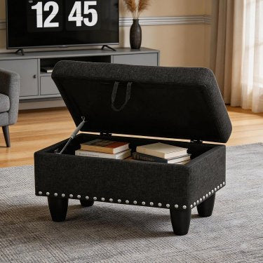 NOBLESPROUT 28.5" RECTANGULAR STORAGE OTTOMAN — TUFTED TOP