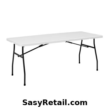 LIFETIME 6 FOOT FOLD-IN-HALF RECTANGLE TABLE, INDOOR/OUTDOOR, WHITE GRANITE