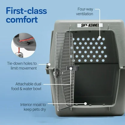 Petmate Sky Kennel IATA Airline Friendly Dog Crate Plastic Travel Pet Carrier, Jumbo XXL 48 for Dogs 90-125 lb, Gray