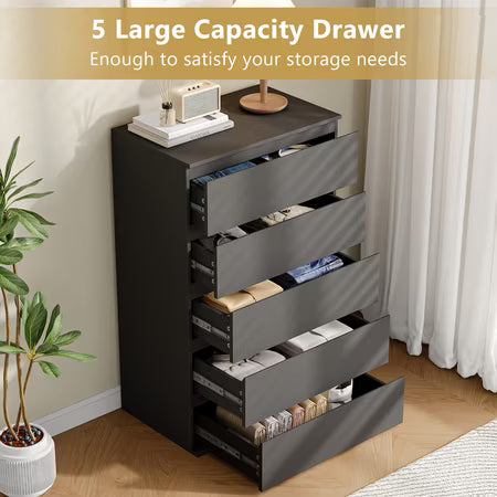 LAFGUR 5-Drawer Dresser, Black Storage Cabinet