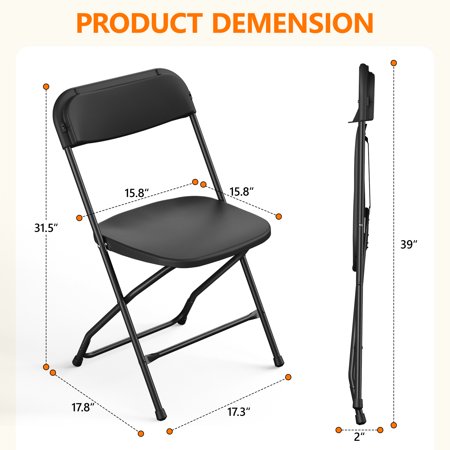 HAILIMU 4-Pack Black Folding Chairs, 300 lb