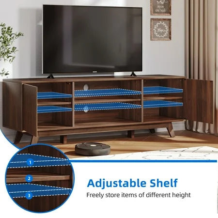 Farmhouse TV Entertainment Center, LED TV Stand for TVs up to 65 inch, Walnut