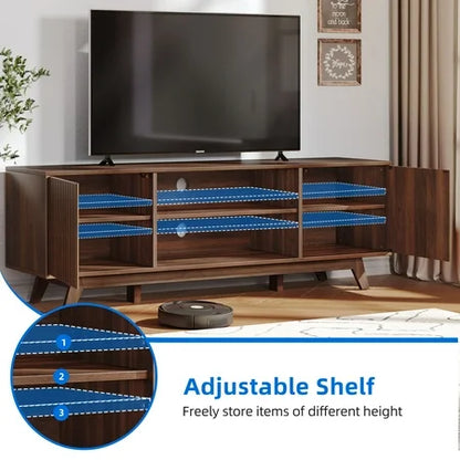 Farmhouse TV Entertainment Center, LED TV Stand for TVs up to 65 inch, Walnut