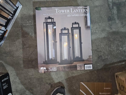 Evergreen LED Tapered Candle Tower Lantern, 3 Count (Black Finish