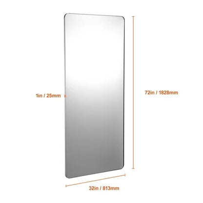 KFFKFF Bathroom Mirror 32 x 72 Wall Mirror, 0.15 in Thickness,Mirror Encased in Aluminium Alloy Frame & Shatter-Resistant Film, Durable Mirror with Z-Style Bracket