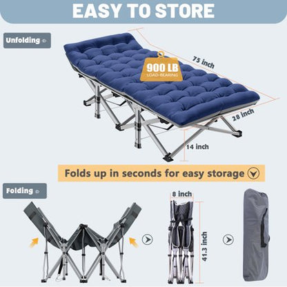 NAIZEA Folding Bed Cot with 2-Sided Mattress, 75"