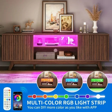 Farmhouse TV Entertainment Center, LED TV Stand for TVs up to 65 inch, Walnut