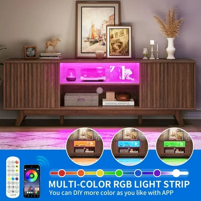 Farmhouse TV Entertainment Center, LED TV Stand for TVs up to 65 inch, Walnut