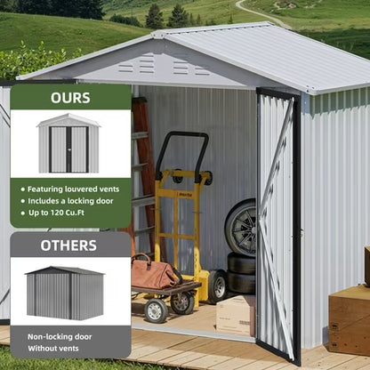 Uforic 6x4ft Metal Outdoor Shed, Lockable, White