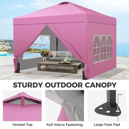 Ainfox 12x12 Pop Up Canopy Tent, 4 Walls, Pink