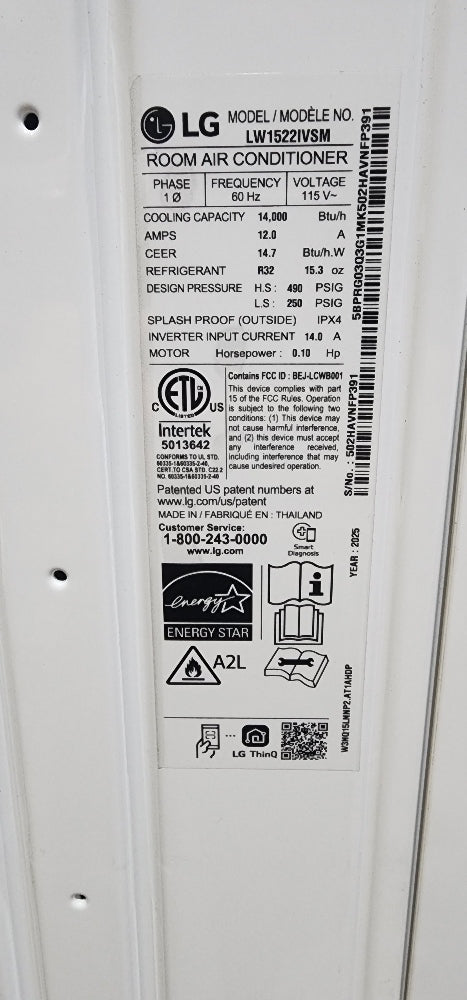 14,000 BTU 115-Volt Dual Inverter Smart Window Air Conditioner LW1522IVSM Cools 800 Sq. Ft.