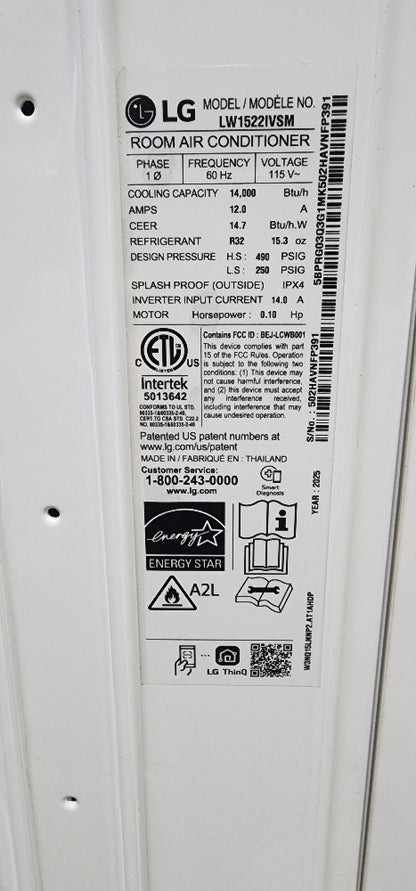 14,000 BTU 115-Volt Dual Inverter Smart Window Air Conditioner LW1522IVSM Cools 800 Sq. Ft.