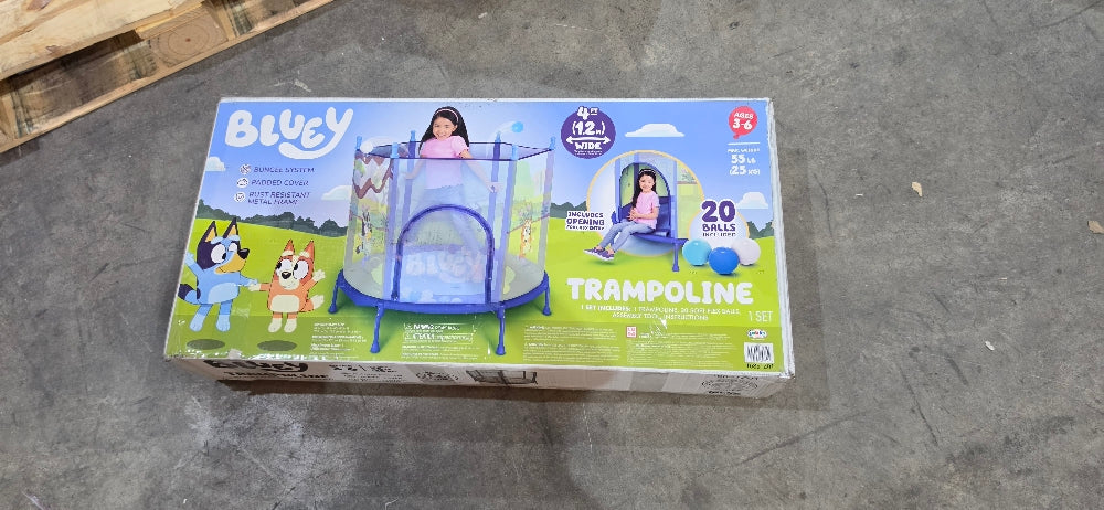 Bluey 4' Kids Trampoline with Soft Play Balls
