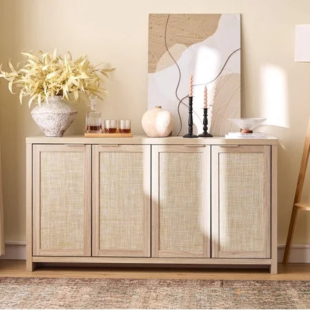 ARKANTOS Rattan Sideboard, 4-Doors, Light Oak