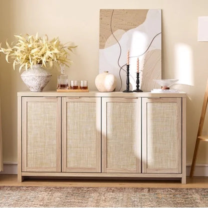 ARKANTOS Rattan Sideboard, 4-Doors, Light Oak