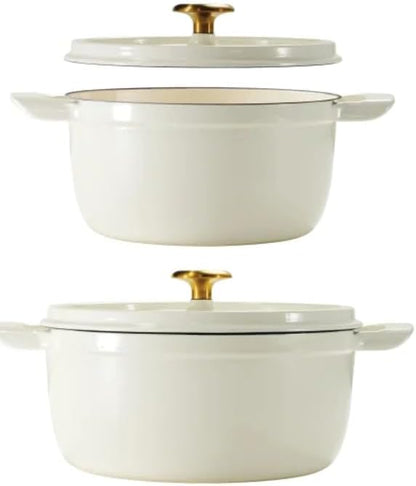 Trmontina 4-Quart and 6-Quart Enameled Cast Iron Round Dutch Ovens, 2-Pack (White)