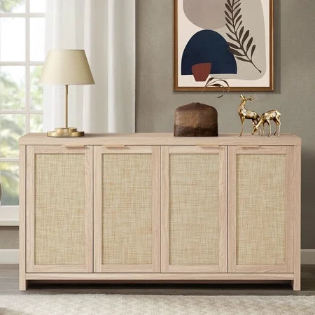 ARKANTOS Rattan Sideboard, 4-Doors, Light Oak