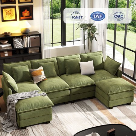 BedLuxury 106" Green U-Shaped Sectional Sofa
