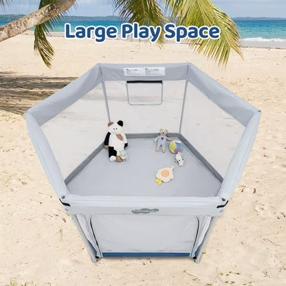 Pamo Babe Outdoor Baby Playpen with Canopy Blue