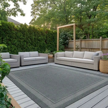Ravenna Indoor/Outdoor Rug, Geo Border Silver