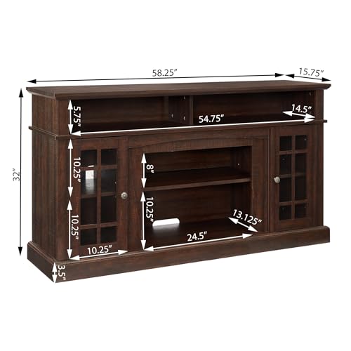Country Style TV Stand with Glass Door, 58W