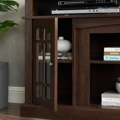 Country Style TV Stand with Glass Door, 58W