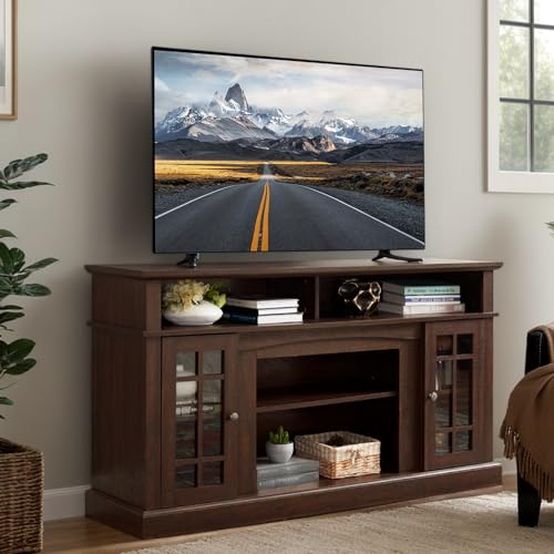 Country Style TV Stand with Glass Door, 58W