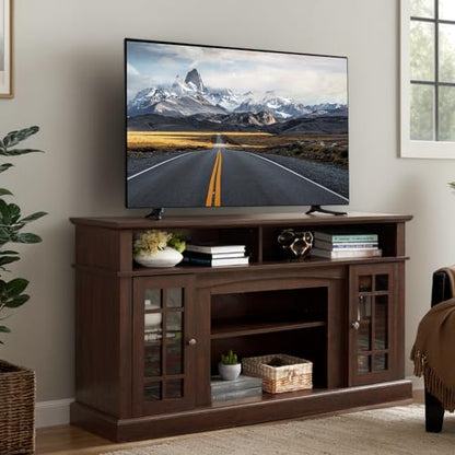 Country Style TV Stand with Glass Door, 58W