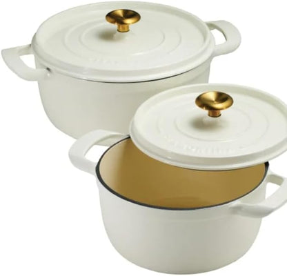 Trmontina 4-Quart and 6-Quart Enameled Cast Iron Round Dutch Ovens, 2-Pack (White)