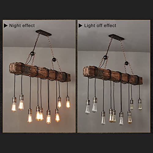 SAZDFY 10 Lights Wooden Pendant Lamp,Retro Farmhouse Hanging Lamp Distressed Rustic Lighting Fixture,Industrial Pendant Lights for Bar Kitchen Restaurant,Light Line Can Be Adjusted,118 * 116cm