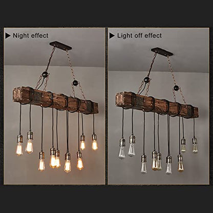SAZDFY 10 Lights Wooden Pendant Lamp,Retro Farmhouse Hanging Lamp Distressed Rustic Lighting Fixture,Industrial Pendant Lights for Bar Kitchen Restaurant,Light Line Can Be Adjusted,118 * 116cm