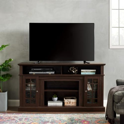 Country Style TV Stand with Glass Door, 58W