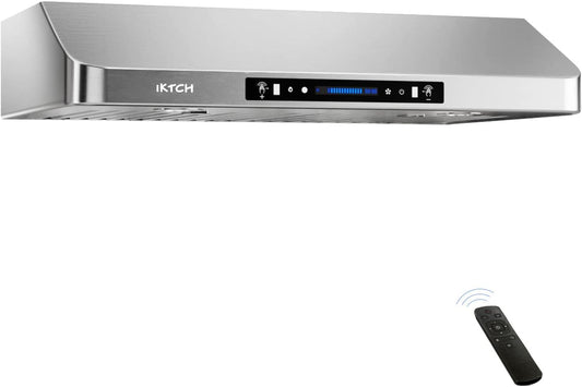 IKTCH 900CFM Range Hood with Gesture Control, 4 Adjustable Suction Levels, Quiet Operation, Includes Activated Carbon Filter for Kitchen Ventilation