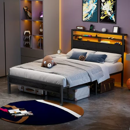 Dyzmo Full Size Bed Frame with Storage Headboard