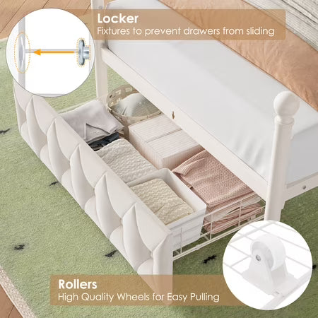 Hiphuta Twin Canopy Bed with Outlet & LED, White