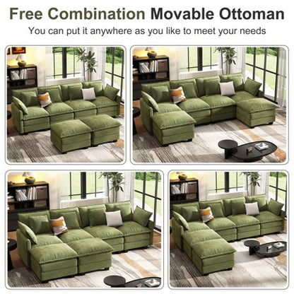 BedLuxury 106" Green U-Shaped Sectional Sofa